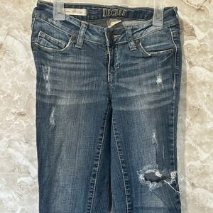 Decree Women's‎ Distressed Low Rise Skinny Jeans Size 0 Dark Wash Denim